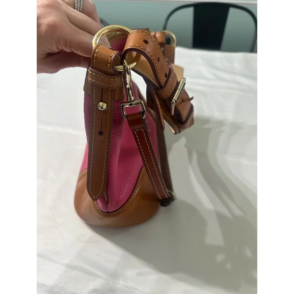 Dooney & Bourke Pink Pebbled Leather Hobo Bag Tan Trim Shoulder Handbag